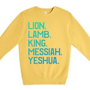 Distressed Lion Lamb King Messiah Yeshua Christian Bible Gift Premium Crewneck Sweatshirt