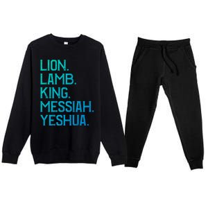 Distressed Lion Lamb King Messiah Yeshua Christian Bible Gift Premium Crewneck Sweatsuit Set