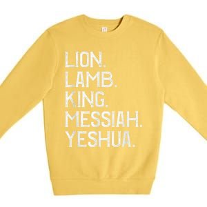 Distressed Lion Lamb King Messiah Yeshua Christian Bible Premium Crewneck Sweatshirt