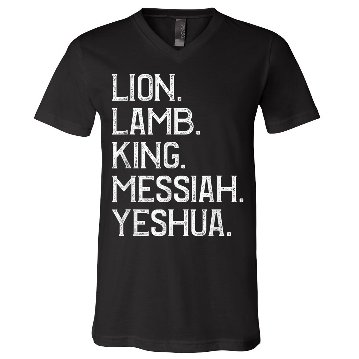 Distressed Lion Lamb King Messiah Yeshua Christian Bible V-Neck T-Shirt