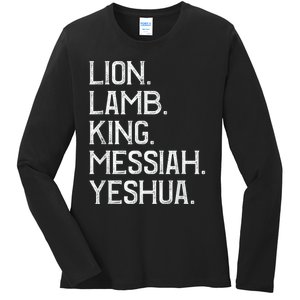 Distressed Lion Lamb King Messiah Yeshua Christian Bible Ladies Long Sleeve Shirt