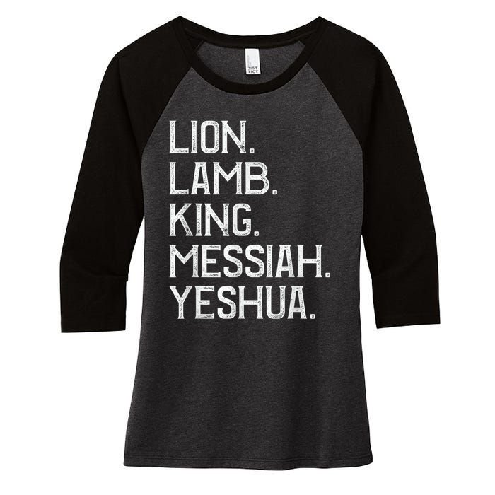 Distressed Lion Lamb King Messiah Yeshua Christian Bible Women's Tri-Blend 3/4-Sleeve Raglan Shirt