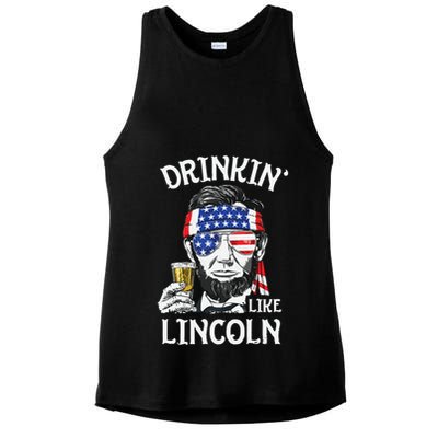 Drinking Like Lincoln 4th Of July Abraham Merica Flag Ladies PosiCharge Tri-Blend Wicking Tank