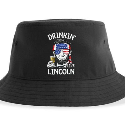 Drinking Like Lincoln 4th Of July Abraham Merica Flag Sustainable Bucket Hat