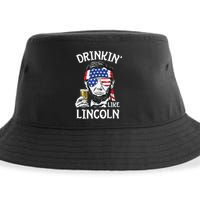 Drinking Like Lincoln 4th Of July Abraham Merica Flag Sustainable Bucket Hat