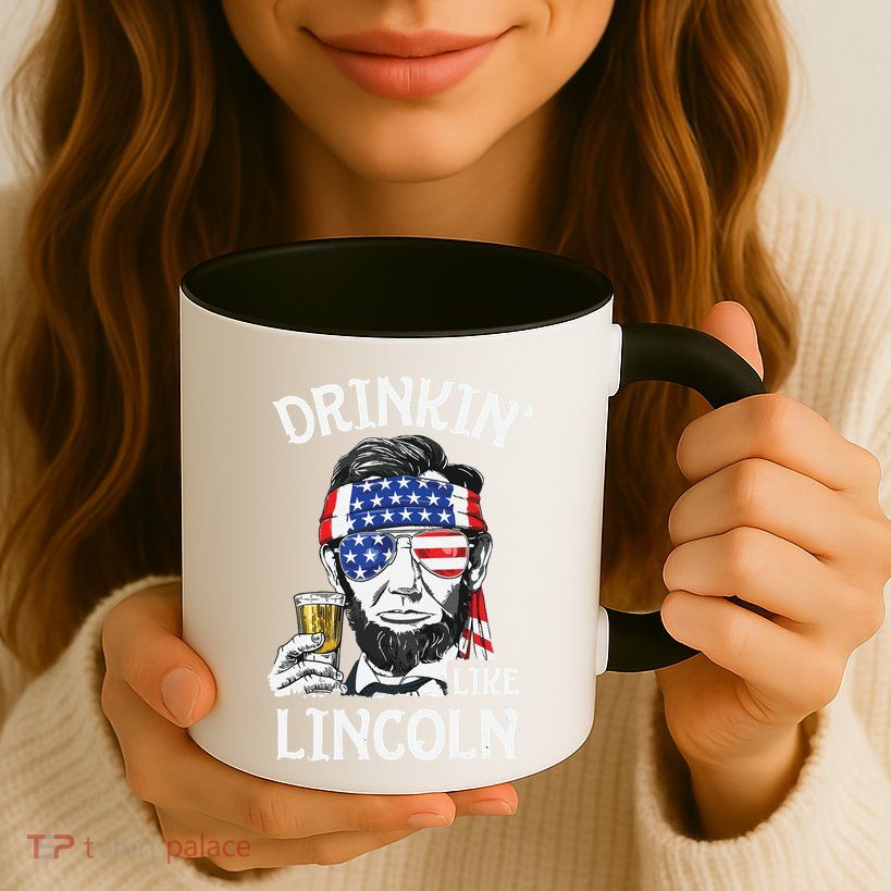 Drinking Like Lincoln 4th Of July Abraham Merica Flag Mug