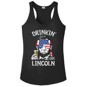 Drinking Like Lincoln 4th Of July Abraham Merica Flag Ladies PosiCharge Competitor Racerback Tank