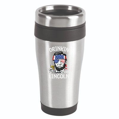 Drinking Like Lincoln 4th Of July Abraham Merica Flag 16oz Travel Tumbler