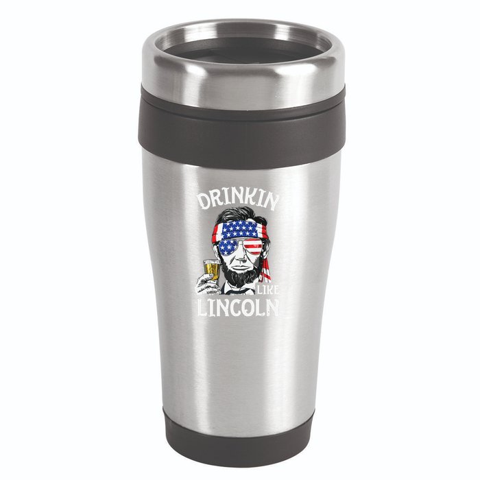 Drinking Like Lincoln 4th Of July Abraham Merica Flag 16oz Travel Tumbler
