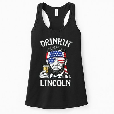 Drinking Like Lincoln 4th Of July Abraham Merica Flag Womens Tank Top