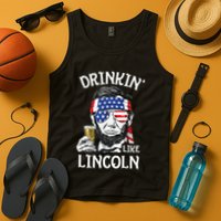 Drinking Like Lincoln 4th Of July Abraham Merica Flag Tank Top