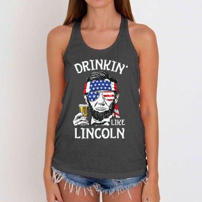 Drinking Like Lincoln 4th Of July Abraham Merica Flag Women's Knotted Racerback Tank