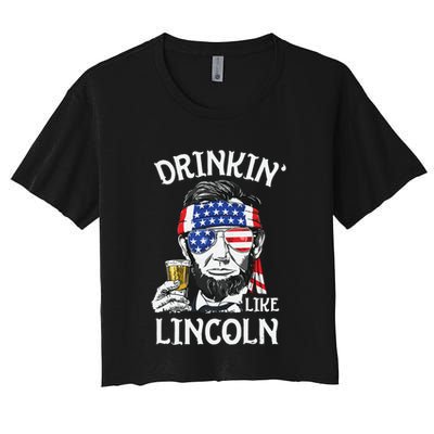 Drinking Like Lincoln 4th Of July Abraham Merica Flag Crop Top