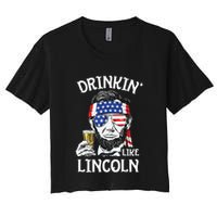 Drinking Like Lincoln 4th Of July Abraham Merica Flag Crop Top