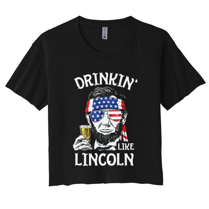 Drinking Like Lincoln 4th Of July Abraham Merica Flag Crop Top