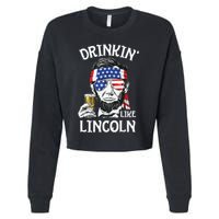 Drinking Like Lincoln 4th Of July Abraham Merica Flag Cropped Pullover Crew