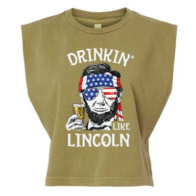 Drinking Like Lincoln 4th Of July Abraham Merica Flag Garment-Dyed Women's Muscle Tee