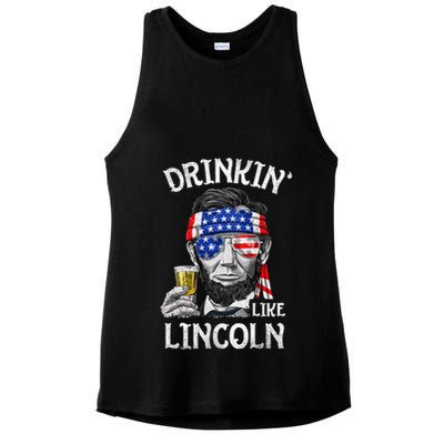 Drinking Like Lincoln 4th Of July Abraham Merica Flag Ladies PosiCharge Tri-Blend Wicking Tank