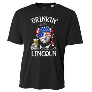 Drinking Like Lincoln 4th Of July Abraham Merica Flag Cooling Performance Crew T-Shirt