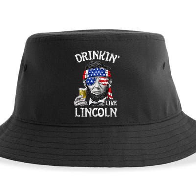 Drinking Like Lincoln 4th Of July Abraham Merica Flag Sustainable Bucket Hat