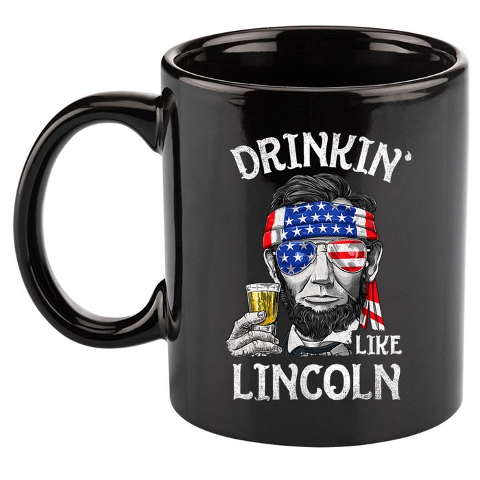 Drinking Like Lincoln 4th Of July Abraham Merica Flag 11oz C Handle Ceramic Mug