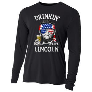 Drinking Like Lincoln 4th Of July Abraham Merica Flag Cooling Performance Long Sleeve Crew