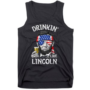 Drinking Like Lincoln 4th Of July Abraham Merica Flag Tank Top