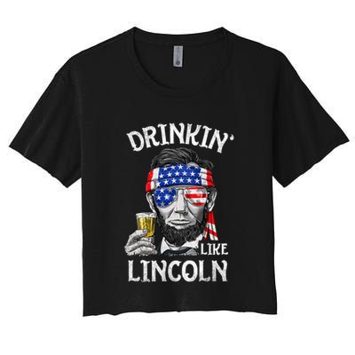 Drinking Like Lincoln 4th Of July Abraham Merica Flag Crop Top