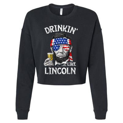 Drinking Like Lincoln 4th Of July Abraham Merica Flag Cropped Pullover Crew
