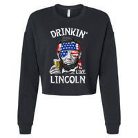 Drinking Like Lincoln 4th Of July Abraham Merica Flag Cropped Pullover Crew