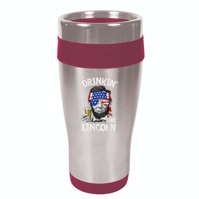 Drinking Like Lincoln 4th Of July Abraham Merica Flag 16oz Travel Tumbler