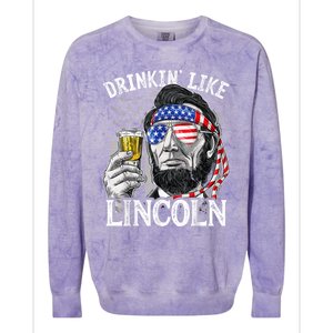 Drinking Like Lincoln 4th Of July Men Abraham Merica Flag Colorblast Crewneck Sweatshirt