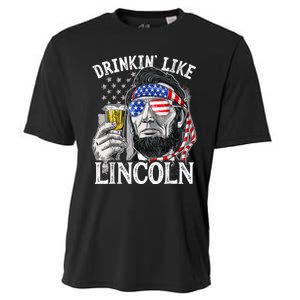 Drinking Like Lincoln 4th Of July Men Abraham Merica Flag Cooling Performance Crew T-Shirt