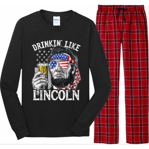 Drinking Like Lincoln 4th Of July Men Abraham Merica Flag Long Sleeve Pajama Set