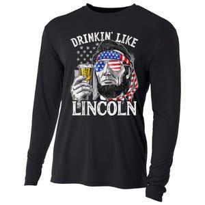 Drinking Like Lincoln 4th Of July Men Abraham Merica Flag Cooling Performance Long Sleeve Crew