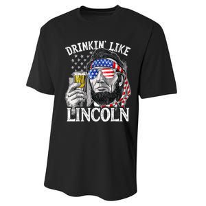 Drinking Like Lincoln 4th Of July Men Abraham Merica Flag Performance Sprint T-Shirt