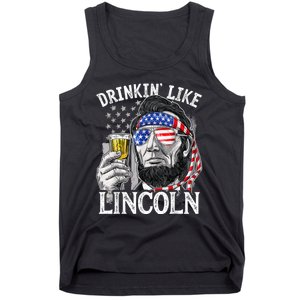 Drinking Like Lincoln 4th Of July Men Abraham Merica Flag Tank Top