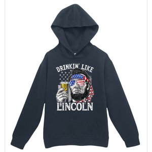 Drinking Like Lincoln 4th Of July Men Abraham Merica Flag Urban Pullover Hoodie