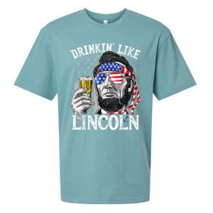 Drinking Like Lincoln 4th Of July Men Abraham Merica Flag Sueded Cloud Jersey T-Shirt