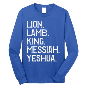 Distressed Lion Lamb King Messiah Yeshua Christian Bible Gift Long Sleeve Shirt