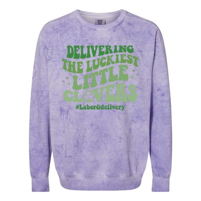 Delivering Luckiest Little Clovers St Patricks Day L And D Nurse Gift Colorblast Crewneck Sweatshirt