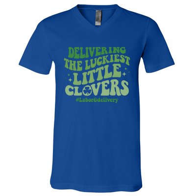 Delivering Luckiest Little Clovers St Patricks Day L And D Nurse Gift V-Neck T-Shirt