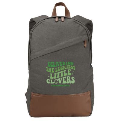 Delivering Luckiest Little Clovers St Patricks Day L And D Nurse Gift Cotton Canvas Backpack