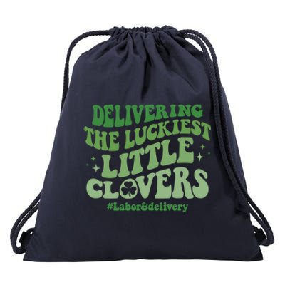 Delivering Luckiest Little Clovers St Patricks Day L And D Nurse Gift Drawstring Bag