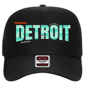 Detroit Latitude Longitude High Crown Mesh Back Trucker Hat