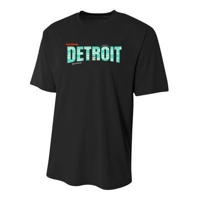 Detroit Latitude Longitude Youth Performance Sprint T-Shirt