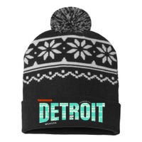 Detroit Latitude Longitude USA-Made Snowflake Beanie