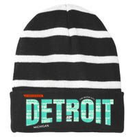 Detroit Latitude Longitude Striped Beanie with Solid Band