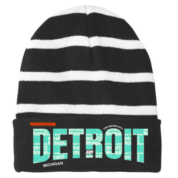 Detroit Latitude Longitude Striped Beanie with Solid Band