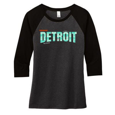 Detroit Latitude Longitude Women's Tri-Blend 3/4-Sleeve Raglan Shirt